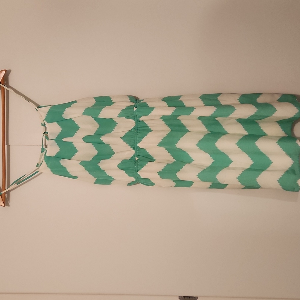 Chevron Pattern Mont Green and Soft White Dress